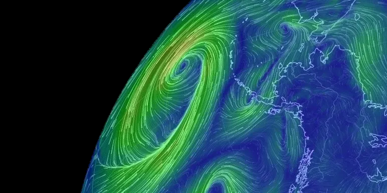 Visualización de corrientes atmosféricas globales de Earth NullSchool